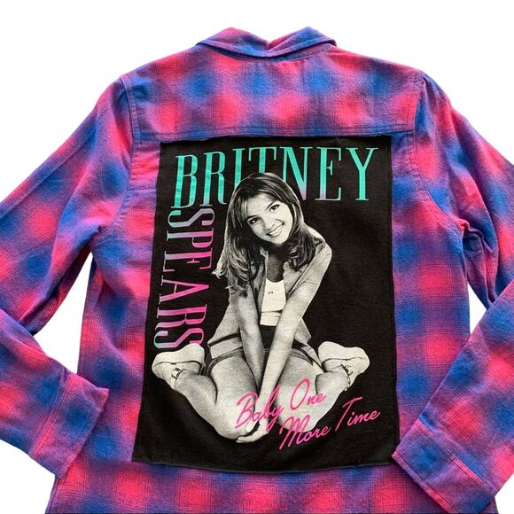 Via Penny Lane Reworked Apparel | Britney Spears Graphic Button Up Flannel Shirt - Picture 5 of 12